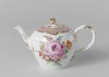 Theepot met deksel, veelkleurig beschilderd met bloemboeketten