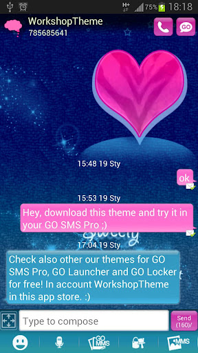 GO SMS Pro Theme Pink Blue