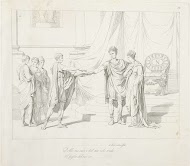 Napoleon staat met zijn arm om een vrouwelijke personificatie en onvangt een rol van een man