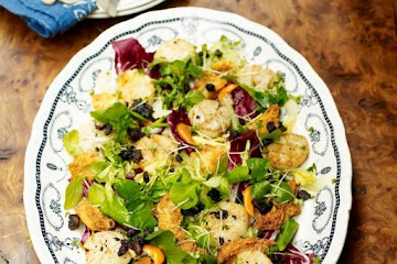 Scottish scallops and black pudding with winter salad