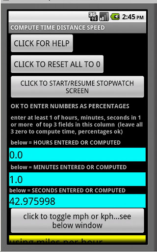 STOPWATCH SPEED DISTANCE ETC