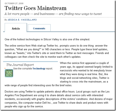 WSJ Says "Twitter goes Mainstream"