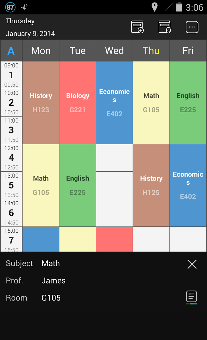 Handy Timetable Screen 2
