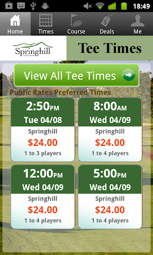 Springhill Golf Tee Times