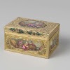 Snuifdoos van goud, rechthoekig, versierd met zes herbergscènes in émail