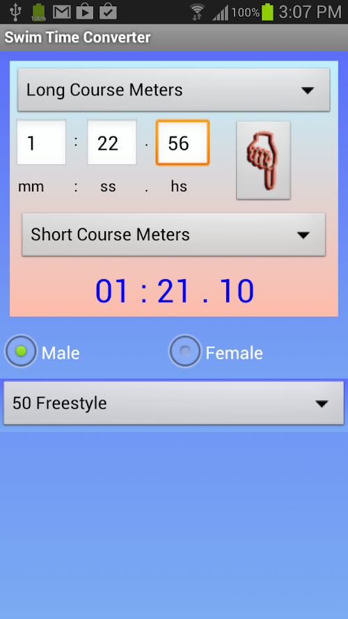 Android application Swim Time Converter screenshort