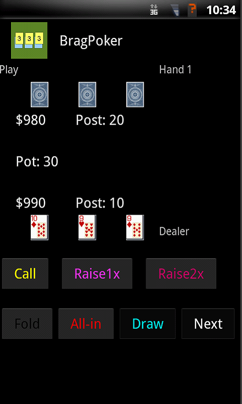 Brag Poker Screen 1