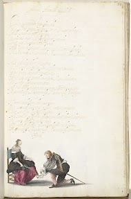 Heer die de schoenveter van een dame strikt