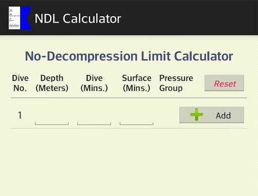 NDL Scuba Diving Calculator