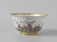 Spoelkom, veelkleurig beschilderd met chinoiserieën en het wapen van de Venetiaanse familie Morosini