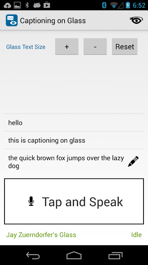 Captioning on Glass - screenshot