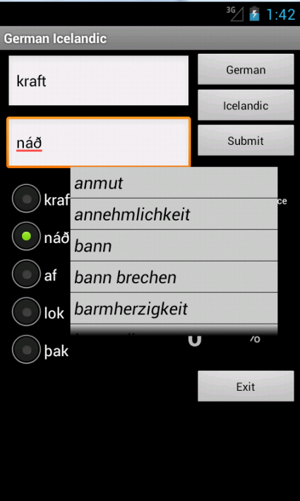 German Icelandic Dictionary Screen 2