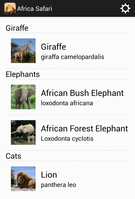 Android application African Safari Wilidlife Guide screenshort