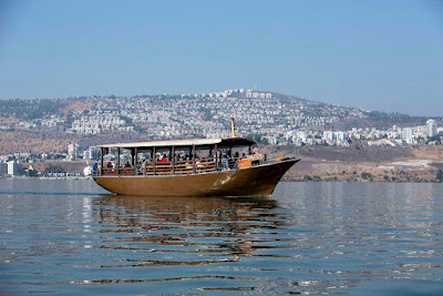 A tour boat on the Sea of Galilee, Israel.