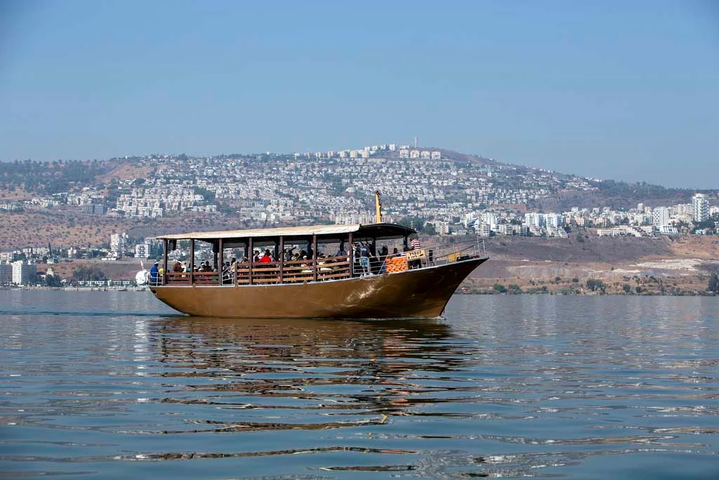 tour-boat-galilee-Israel - A tour boat on the Sea of Galilee, Israel.