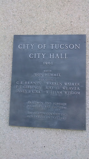 City of Tucson City Hall Dedication Copper Plaque