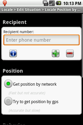 Android application Locale send position Plug-in screenshort