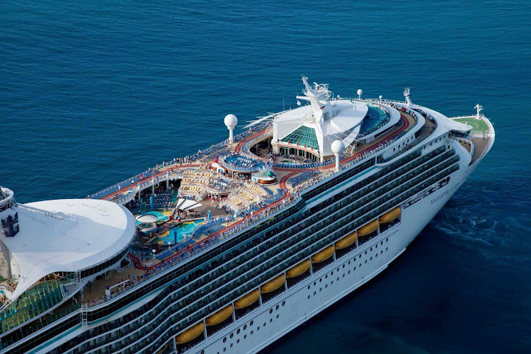 The top view of Royal Caribbean's Navigator of the Seas. Hang out by the pool, try surfing on the FlowRider, watch movies and sporting events on a 220-square-foot outdoor screen, and stay connected with shipwide wi-fi.  