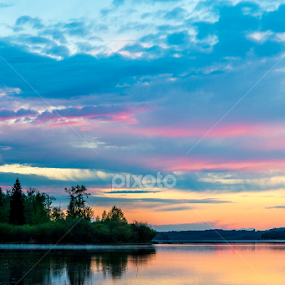 Alberta lake and Sunset by Drew May - Landscapes Waterscapes
