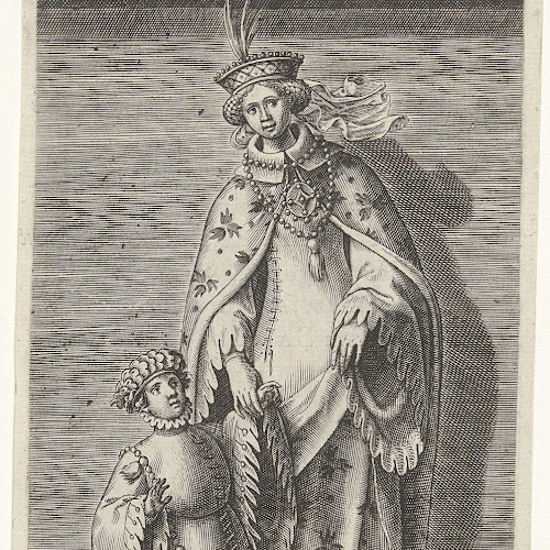 Portret van Geertruida van Saksen,gravin van Holland en Dirk V, Philips Galle (attributed to