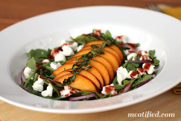 Arugula, Peach &amp;amp; Goat Cheese Salad with Cherry Dressing