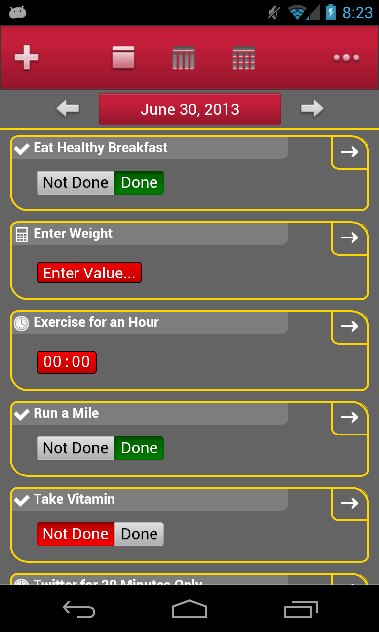 Healthy Habit Tracker Screen 1