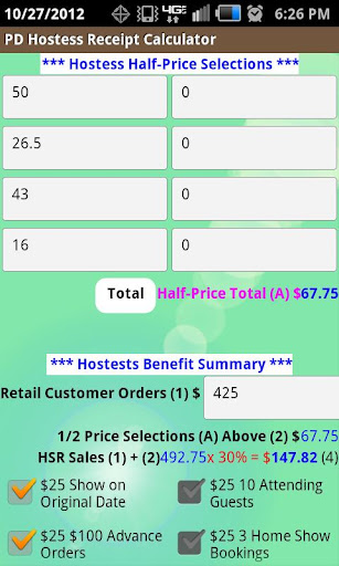 PD Hostess Receipt Calculator