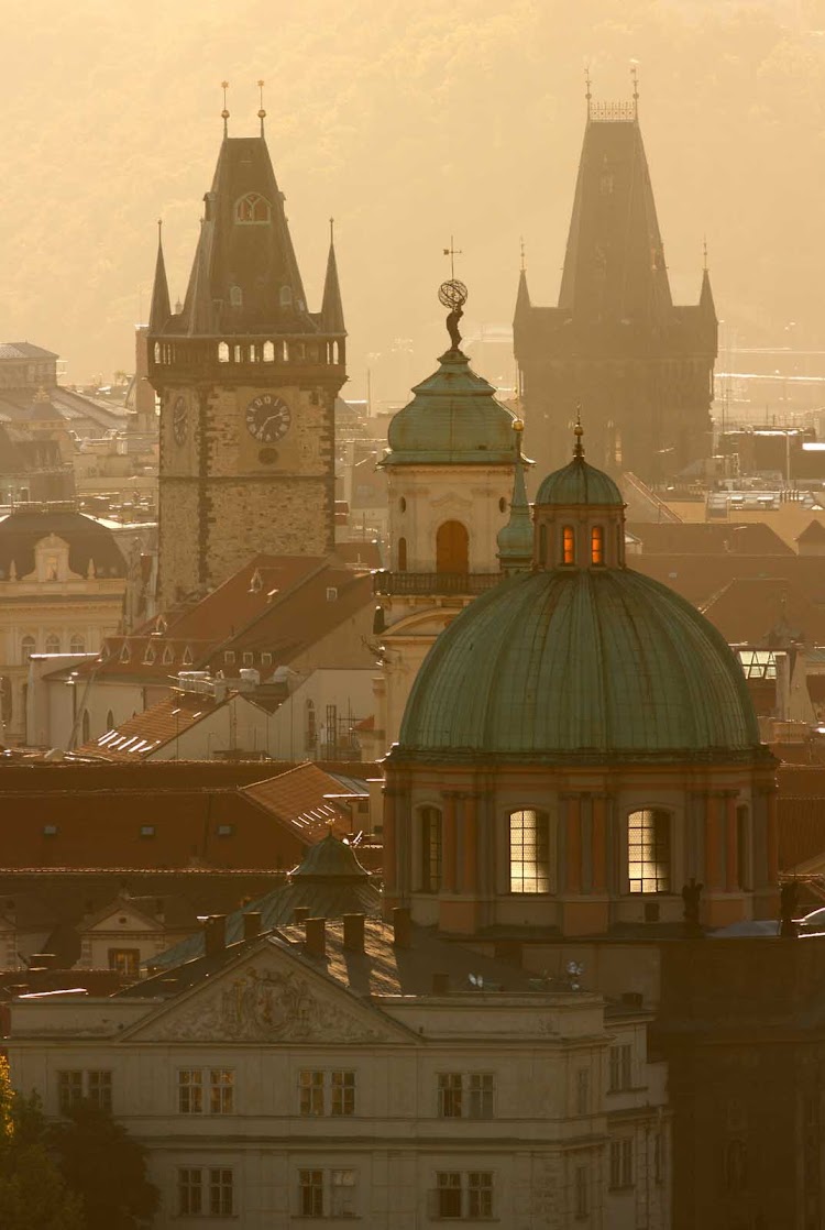 The cityscape of Old Town Prague in the Czech Republic.
