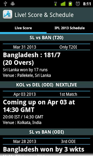 Live Cricket Score Schedule