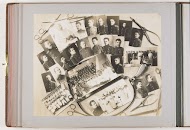 Compositie van 25 foto's van personen aan de Keizerlijke Militair-Medische Academie, gecombineerd met decoratie van medische instrumenten