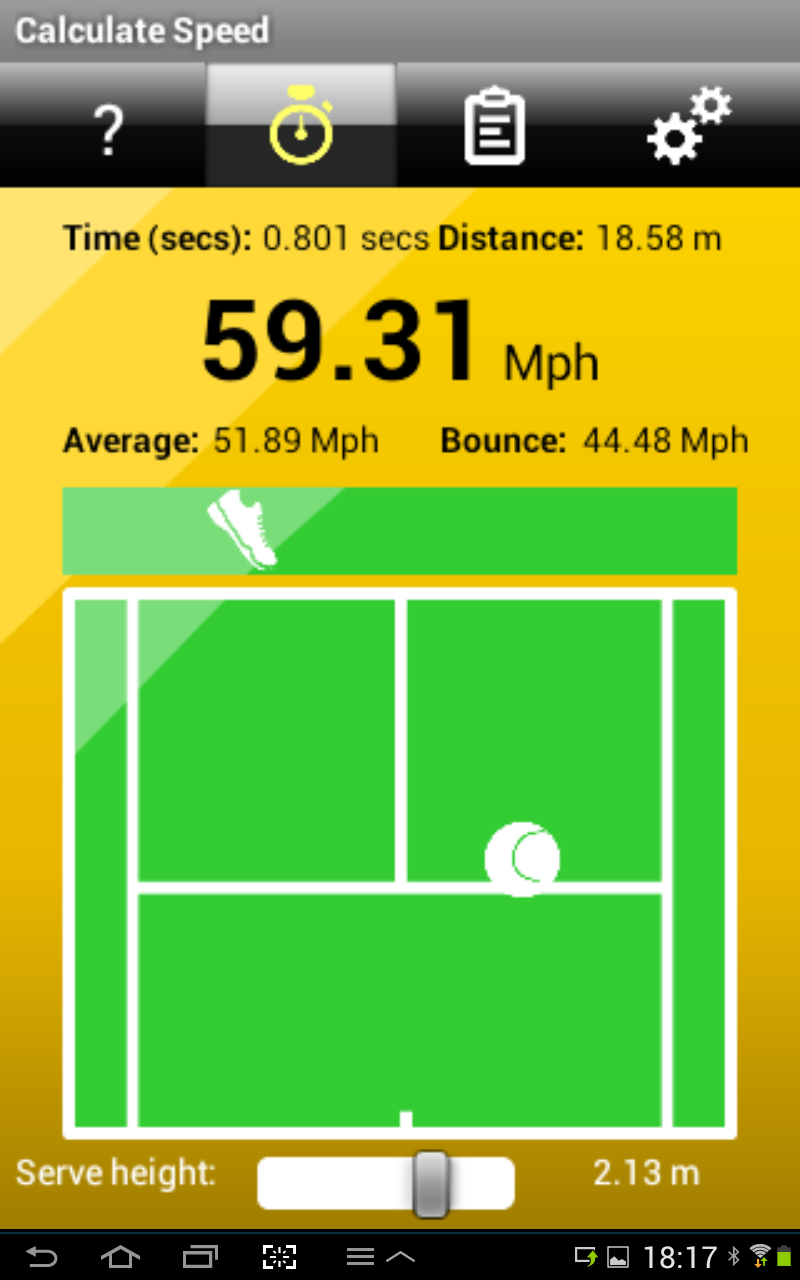 Android application Tennis Serve Speed Calculator screenshort