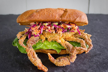 Cornmeal Crusted Soft Shell Crab with Buttermilk Apple Chive Slaw