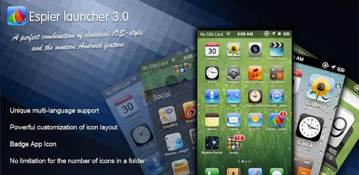Espier Launcher Pro v3.4.0 mới I-Launcher ios cực đẹp, cực mượt, giống 99%+bàn phím+tin nhắn