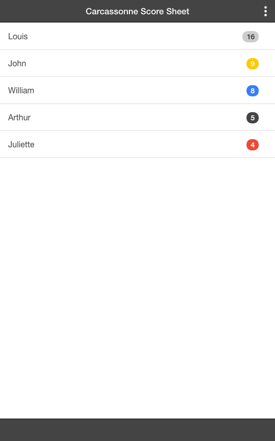 Android application Carcassonne Score Sheet screenshort