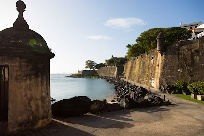 Historic San Cristobal Fort sits on a promontory. It once guarded San Juan, Puerto Rico.