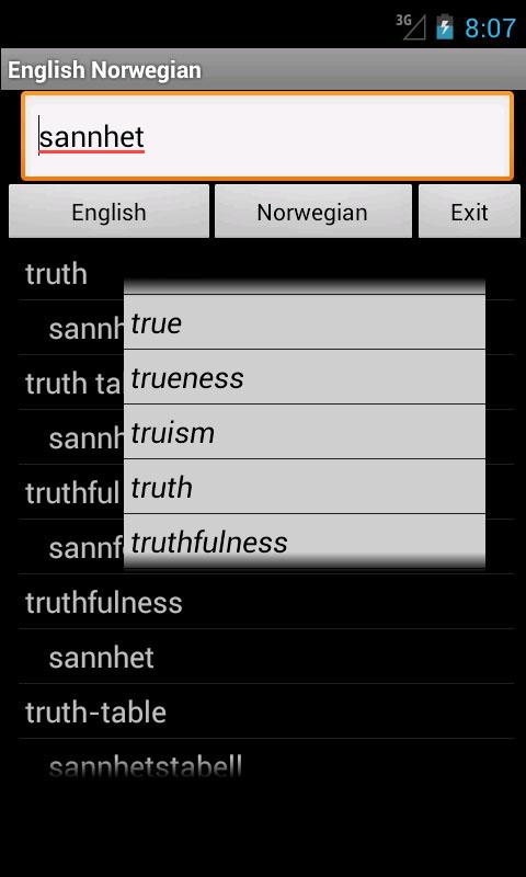 Android application English Norwegian Dictionary screenshort