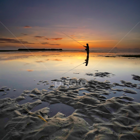 Sunrise Fishing by Wei Fuk Lie - Landscapes Waterscapes
