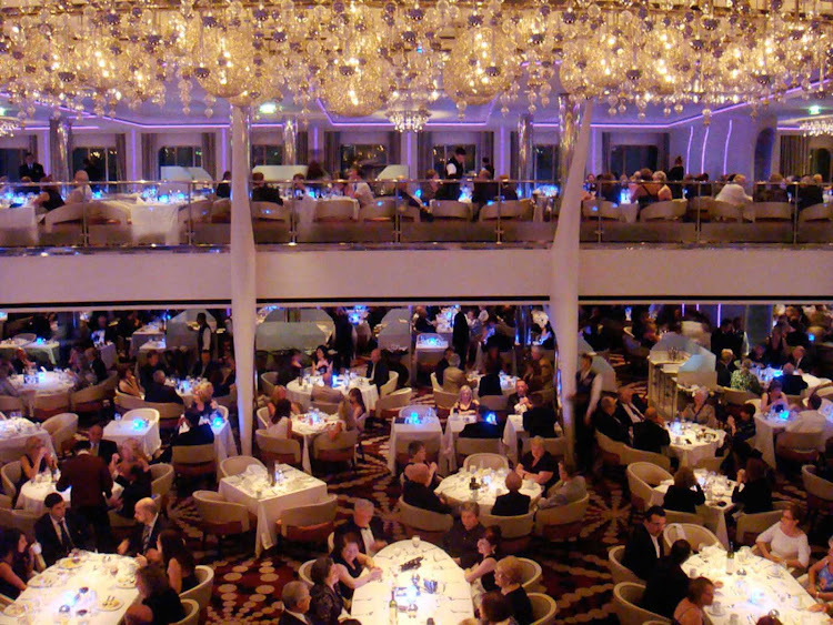 A side view of the main dining room on board Celebrity Equinox. 