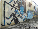 Sliding Blue Man Mural