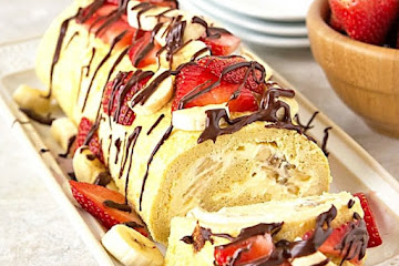 Lightened Up Banana Split Cake Roll