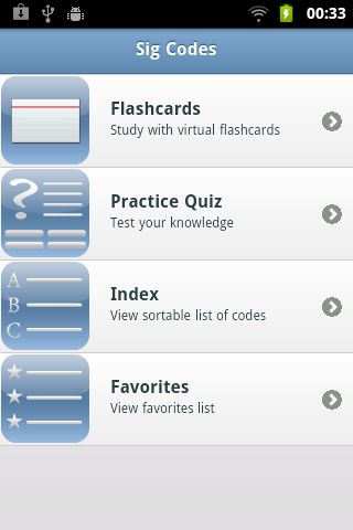 Android application Sig Codes Quiz &amp; Card screenshort