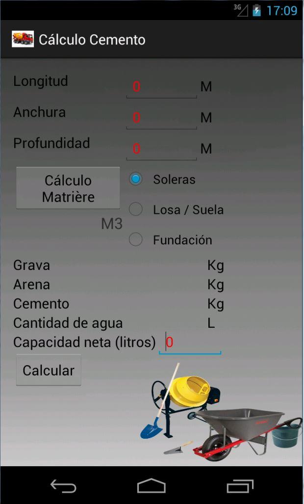 Android application Cement and concrete dosing screenshort