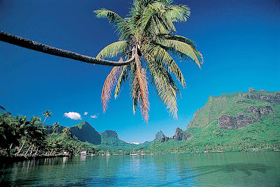 Mt. Rotui towers over Opunohu Bay in western Mo'orea.