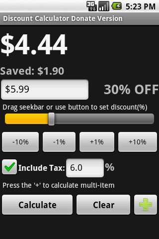 Android application Discount Calculator Donate screenshort