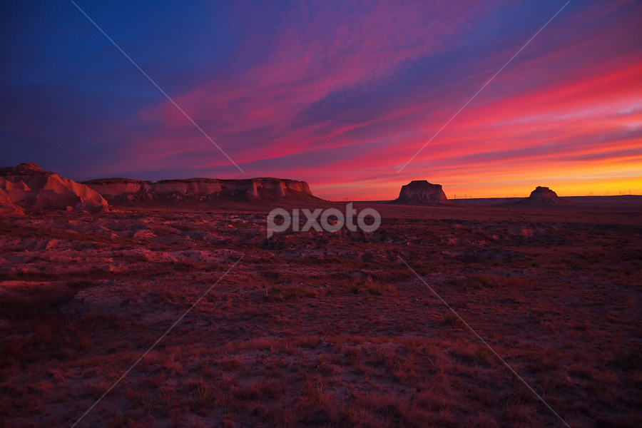 Buttes Sunrise by Johnny Gomez - Landscapes Prairies, Meadows & Fields