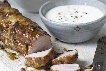 Roast pork with couscous & ginger yogurt