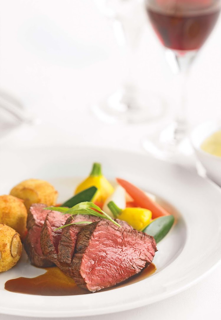 A Chateaubriand steak with vegetables served to guests on a Princess cruise.  