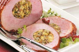Stuffed Ham with Raisin Sauce