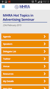 MHRA Hot Topics Event App 2015 Screenshots 1