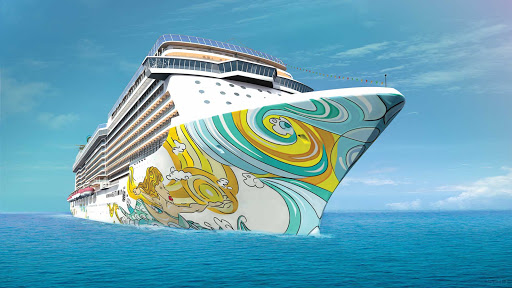 Norwegian-Getaway-hull - Miami artist David "Lebo" Le Batard created the colorful design for Norwegian Getaway's hull. She sails  the Bahamas, Mexico and Caribbean.